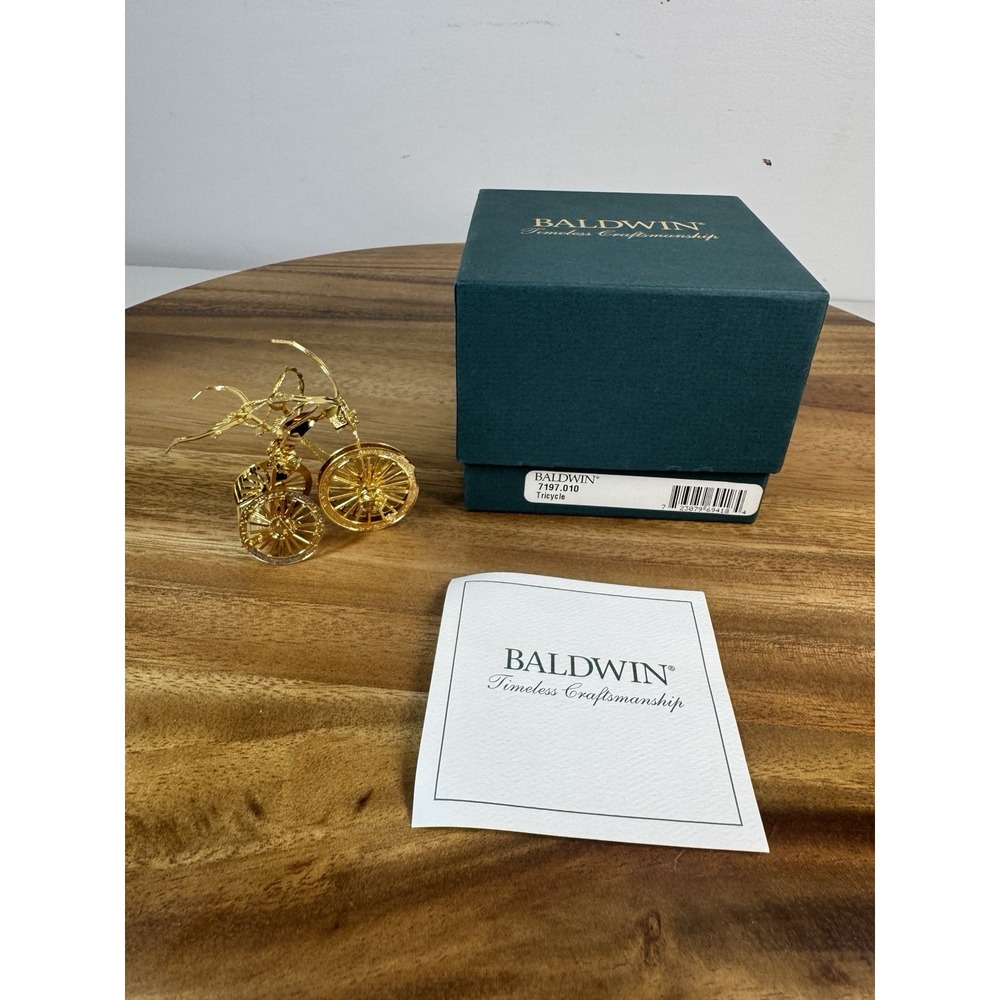 Vintage Baldwin Brass Tricycle w/24kt Gold Finish Ornament NIB 7197.010